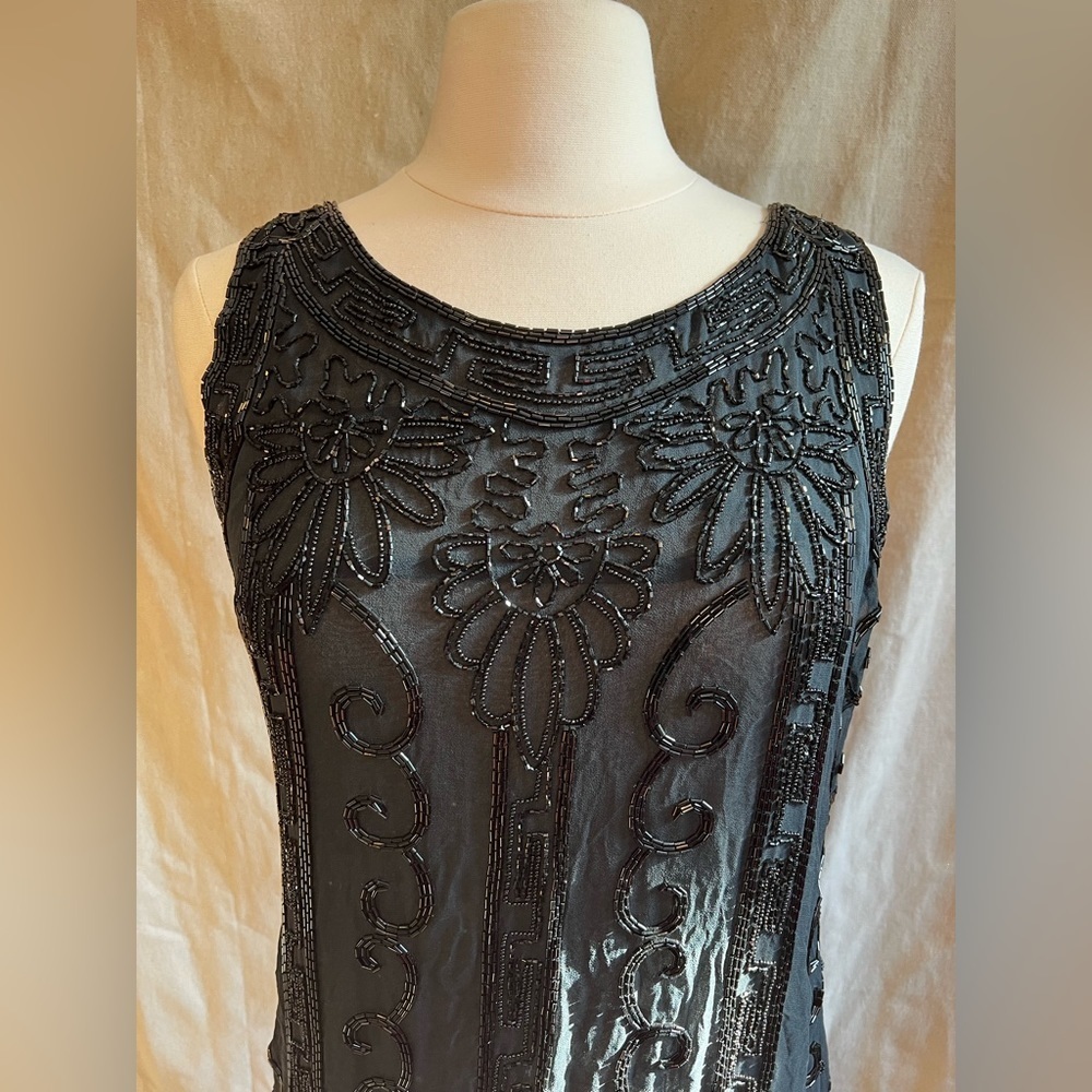 Vintage DKNY Black Silk Beaded Dress Size 10 - Picture 2 of 7